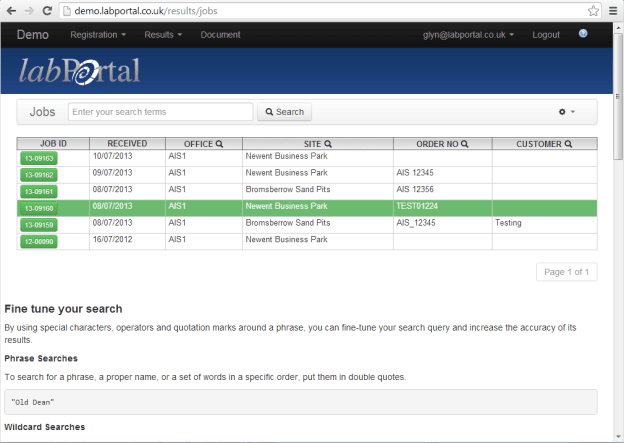 A screenshot of AIS labPortal in use