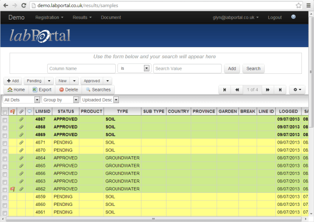 A screenshot of AIS labPortal in use